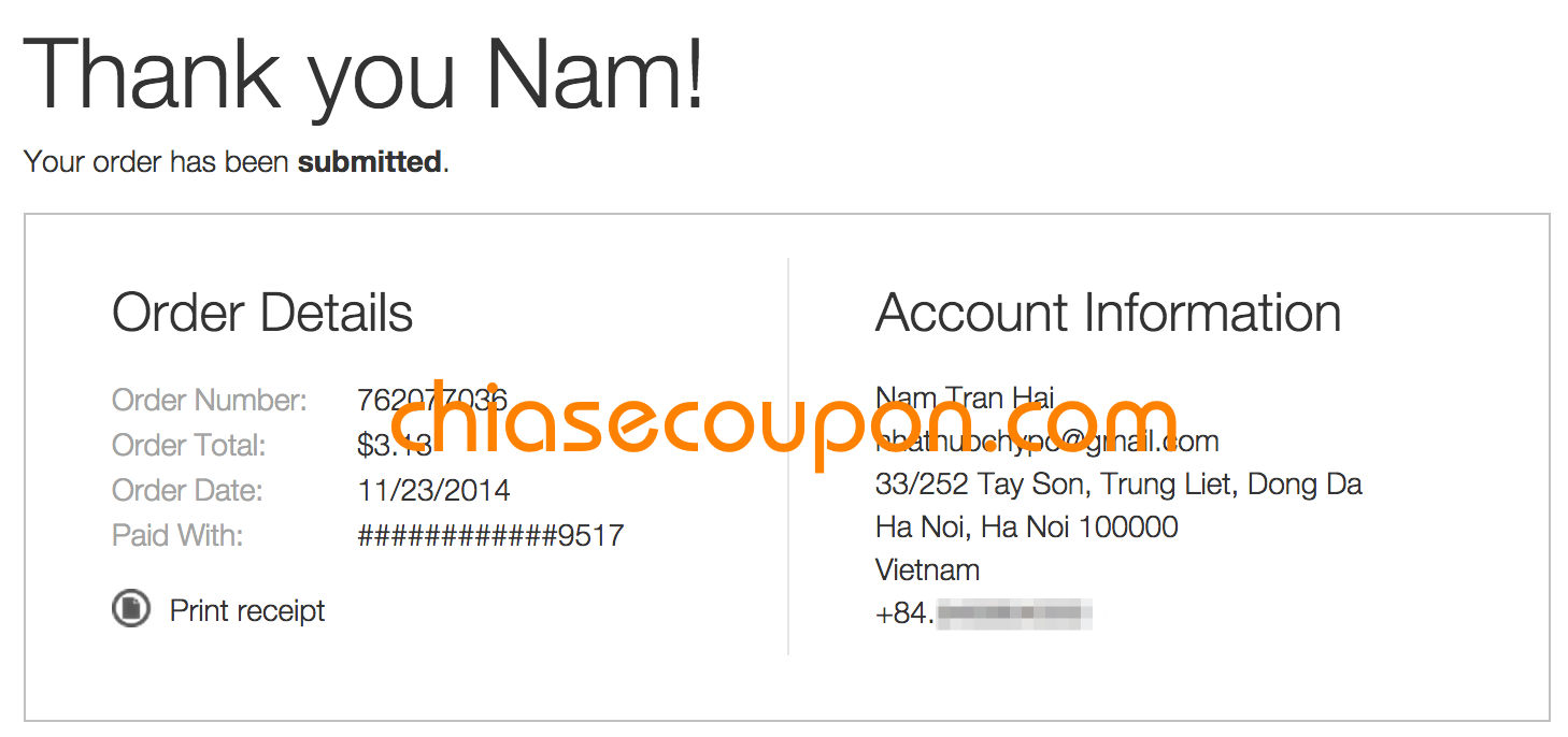Thanh toan coupon 2.95 usd GoDaddy