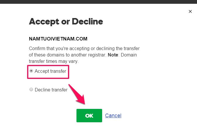 Accept transfer
