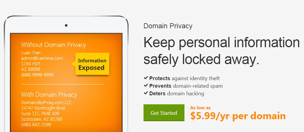 GoDaddy Domain Privacy 5.99 usd
