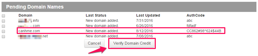 Verify Domain Credit