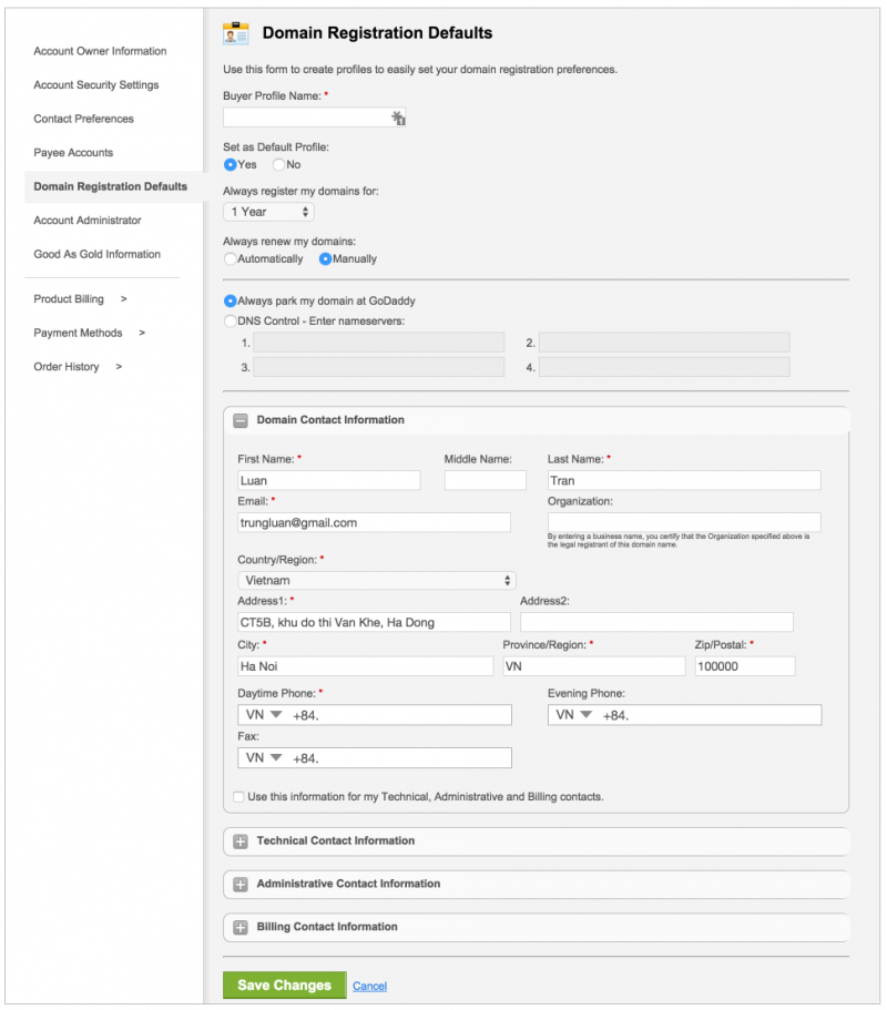 Domain Registration Information