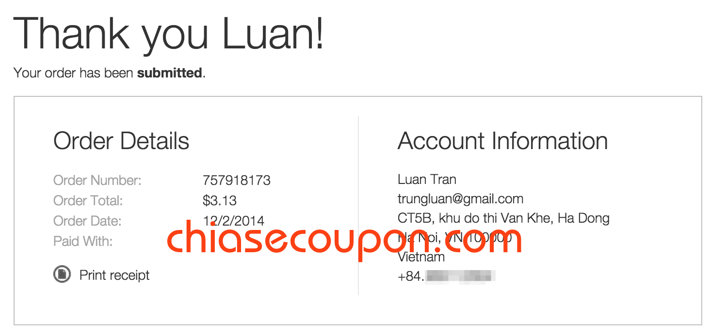 Hoa don thanh toan coupon 2.95 usd