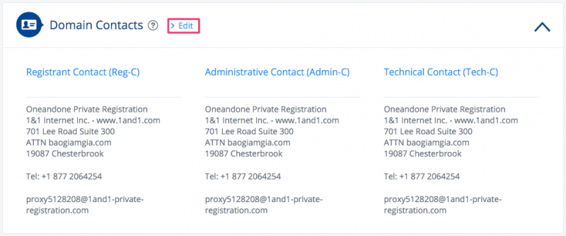 1and1 Domain Contacts