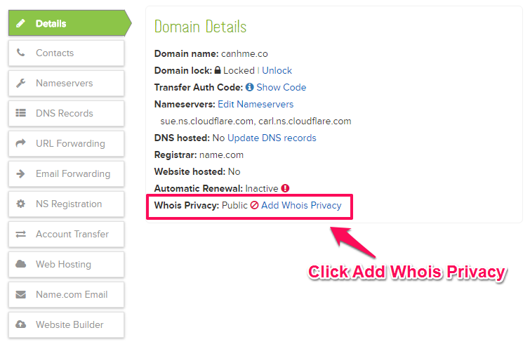 Add Whois Privacy