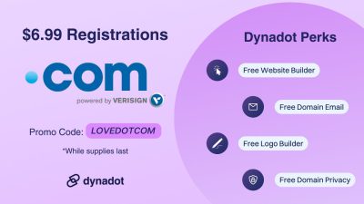 Dynadot giảm giá đăng ký .COM chỉ 6.99$ mùa Valentine